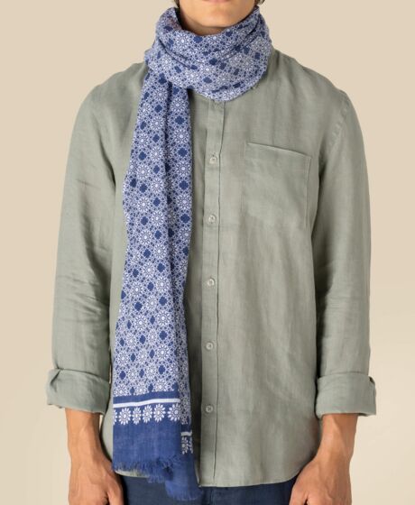 Spasso Blue Floral Mosaic Scarf Thumbnail