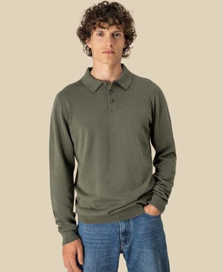 Spasso Knitted Long Sleeve Polo Shirt Thumbnail